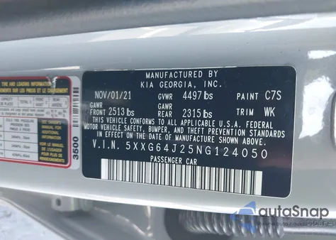 2022 Kia K5 Gt-Line из США, поврежденный, VIN 5XXG64J25NG124050